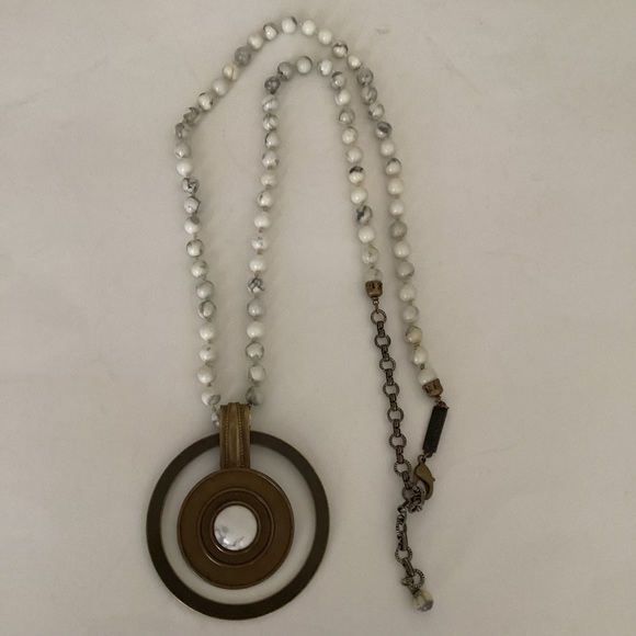 Vintage Jan Michaels San Francisco Necklace Signed Howlite Beaded Chain Brass - Picture 11 of 11